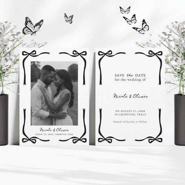 Black Bow Frame & Elegantes Modernes Foto Hochzeit Save The Date (Von Creator hochgeladen)