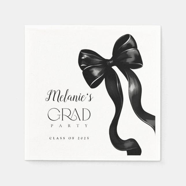 Black Bow Grad Party Serviette (Vorderseite)