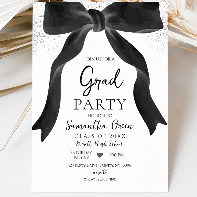 Black Bow Graduation Party Einladung (Von Creator hochgeladen)