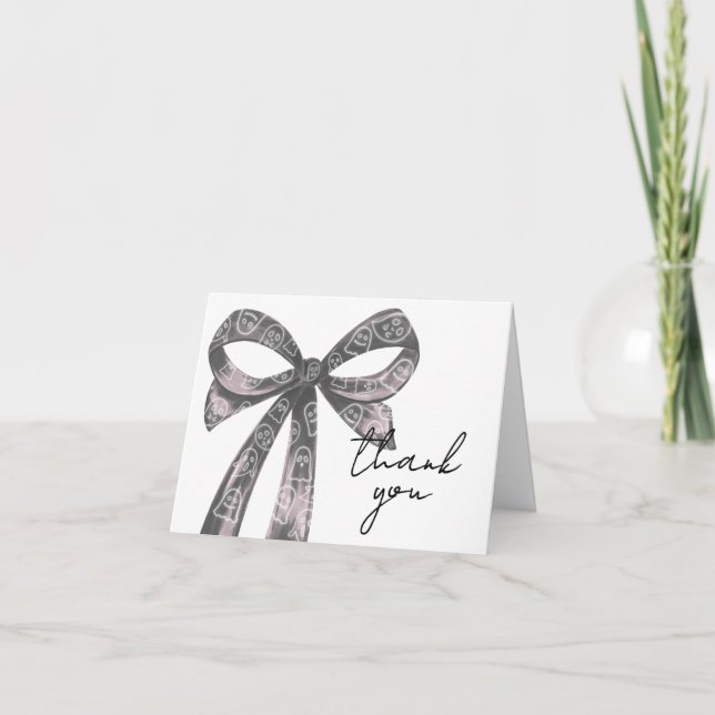 Black Bow Halloween Kinderdusche Dankeskarte (Vorderseite)