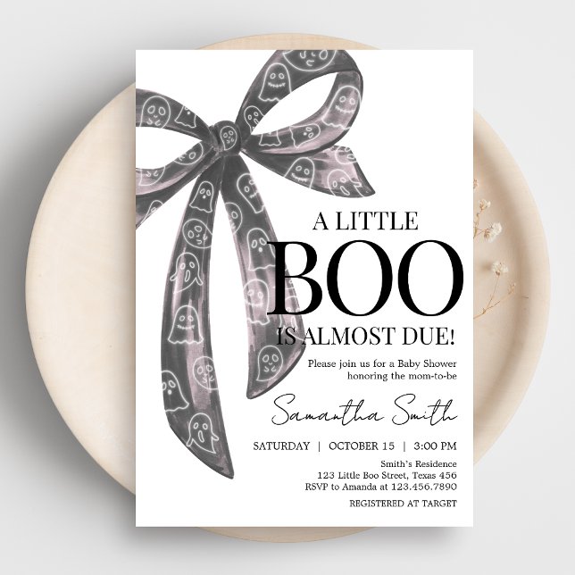 Black Bow Halloween Kinderdusche Einladung (Black Bow Little Boo Coquette Halloween Baby Shower invitation)