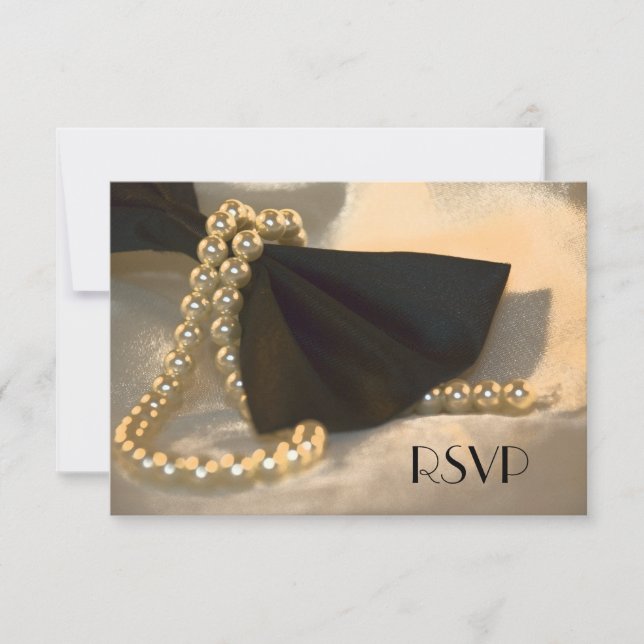 Black Bow Krawatte and White Pearls Wedding RSVP C (Vorderseite)
