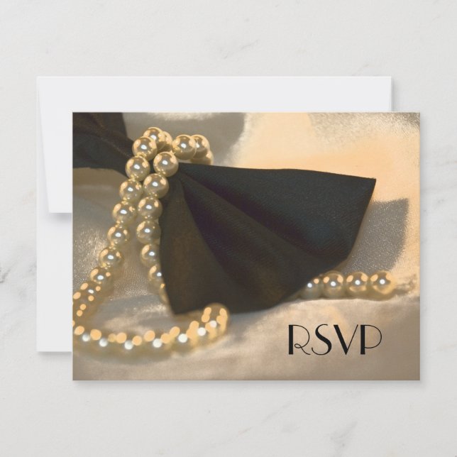 Black Bow Krawatte and White Pearls Wedding RSVP C (Vorderseite)