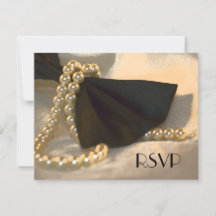 Black Bow Krawatte and White Pearls Wedding RSVP C