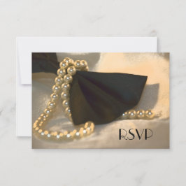 Black Bow Krawatte and White Pearls Wedding RSVP C Karte