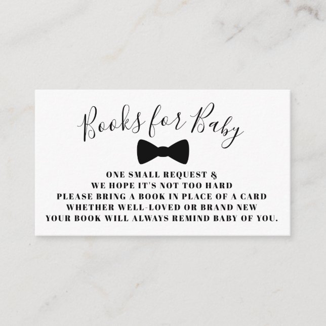 Black Bow Krawatte Books for Baby Book Request Car Begleitkarte (Vorderseite)