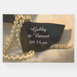 Black Bow Krawatte und White Pearls Hochzeit Gästebuch