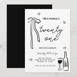 Black Bow Minimalistisch 21. Geburtstag Party Einladung