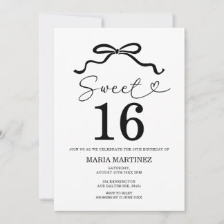 Black Bow Modern Minimalistisch Sweet 16 Geburtsta Einladung