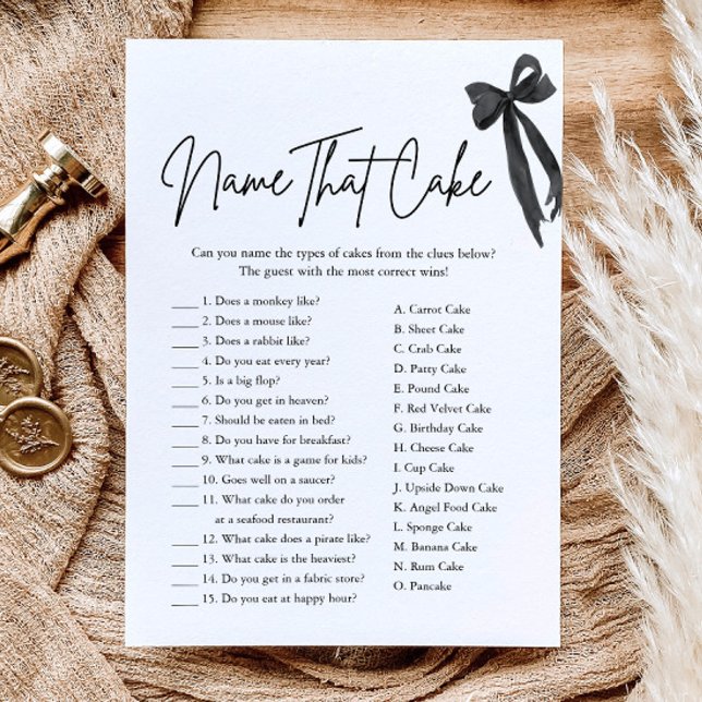 Black Bow Name jenes Cake Brautparty Game Einladung (Black Bow Name That Cake Bridal Shower Game)