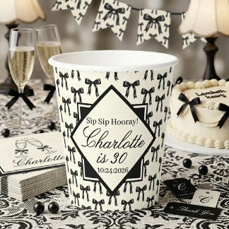 Black Bow Pattern Birthday Black and White Vintage Pappbecher