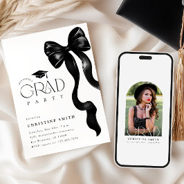 Black Bow Photo Graduation Party Invitation Einladung