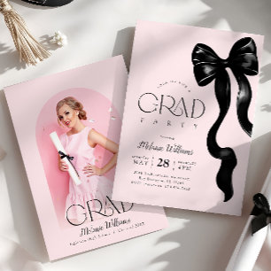 Black Bow Pink Grad Party Einladung