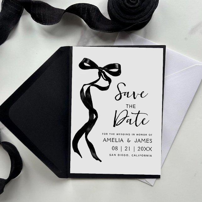 Black Bow Ribbon Save the Date Hochzeit Einladung (Von Creator hochgeladen)