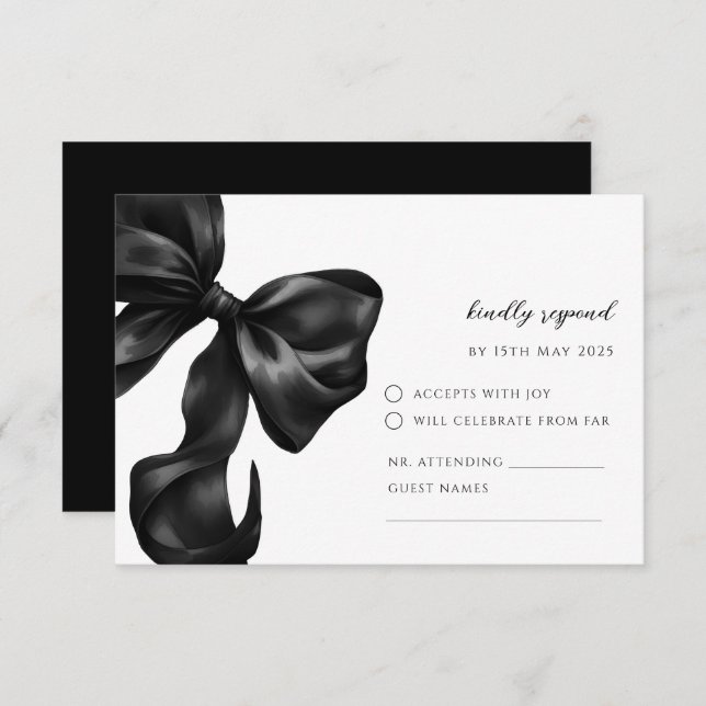 Black Bow RSVP Response Card (Vorne/Hinten)