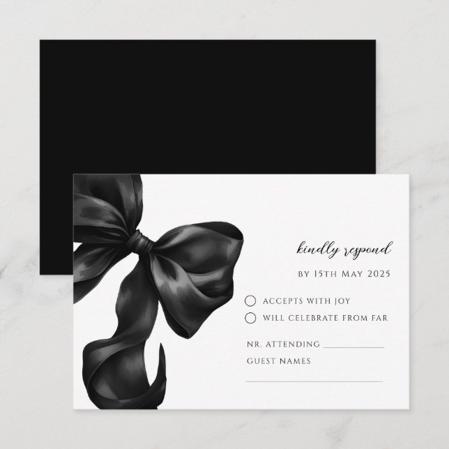 Black Bow RSVP Response Card Karte (Vorne/Hinten)