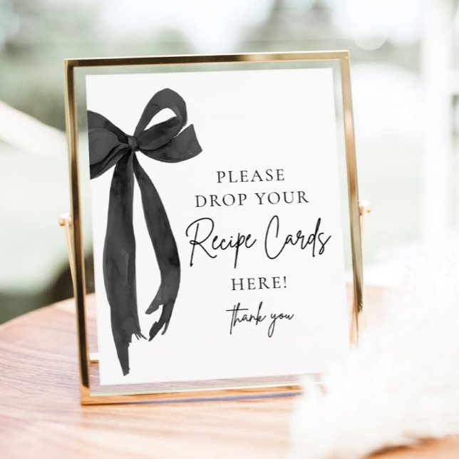 Black Bow Share a Recicard Brautparty Sign Poster (Black Bow Share a Recipe Card Bridal Shower Sign)