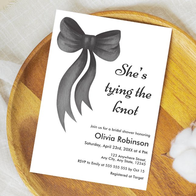 Black Bow She's Tying the Knot Bridal Shower  Einladung (Black Bow She's Tying the Knot Bridal Shower Invitation  )