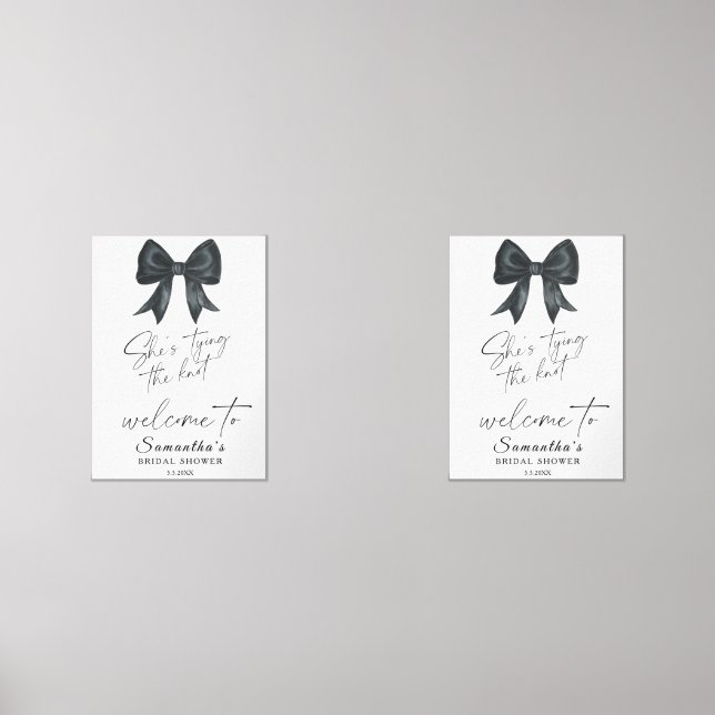 Black Bow She's tying the knot Bridal Welcome Bilderwand Sets (Vorderseite)