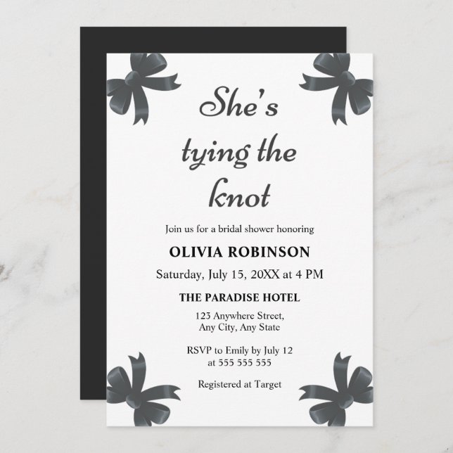 Black Bow Sie bindet das Brautparty des Knotens Einladung (Vorne/Hinten)