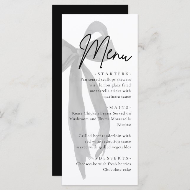 Black Bow Sie bindet das Brautparty des Knotens Menükarte (Vorne/Hinten)