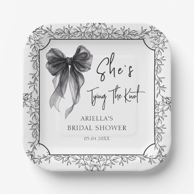 Black Bow Sie bindet das Brautparty des Knotens Pappteller (Vorderseite)