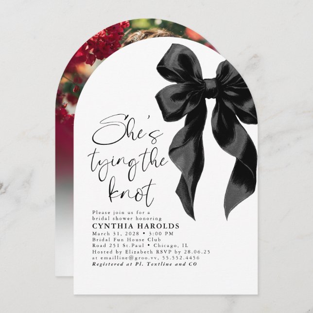 Black Bow Sie bindet das Foto des Knochen-Brautpar Einladung (Vorne/Hinten)