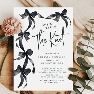 Black Bow Tying Knot Bridal Dusche Einladung
