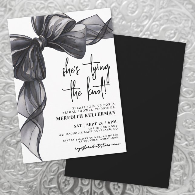 Black Bow Tying The Knot Bridal Shower Einladung (Black Bow Tying The Knot Bridal Shower Invitation)