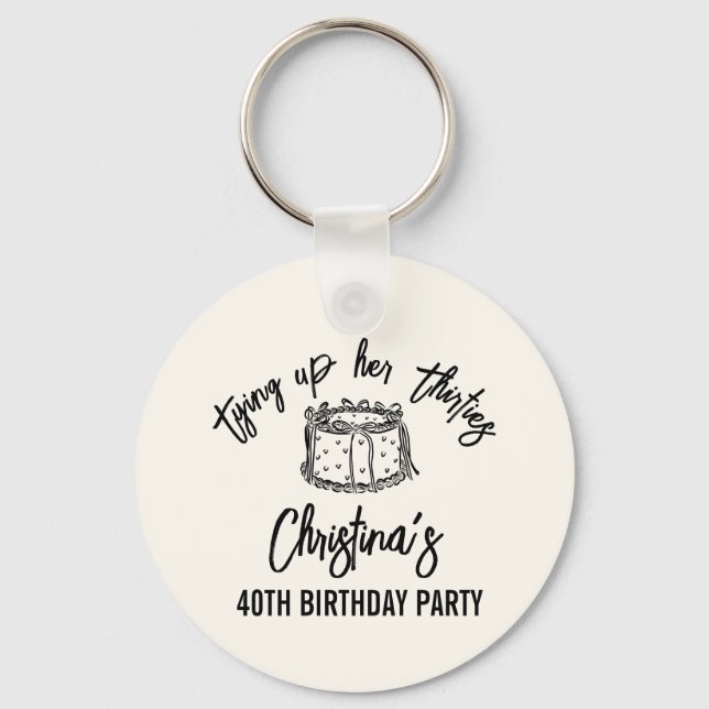 Black Bow Tying Up Her Thirties 40th Birthday Schlüsselanhänger (Vorderseite)