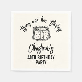 Black Bow Tying Up Her Thirties 40th Birthday Serviette