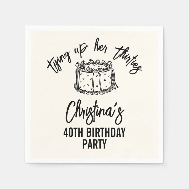 Black Bow Tying Up Her Thirties 40th Birthday Serviette (Vorderseite)