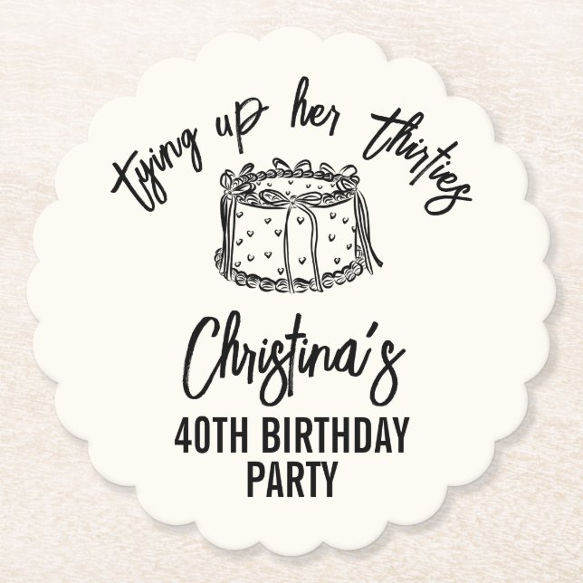 Black Bow Tying Up Her Thirties 40th Birthday Untersetzer (Vorderseite)