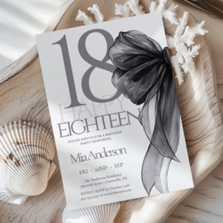 Black Bow Watercolor Geburtstag, 18. Einladung