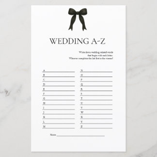 Black Bow Wedding A-Z Game | Modernes Brautparty