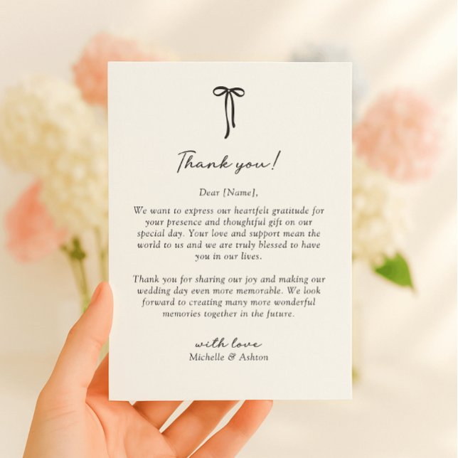 Black Bow, wedding thank you card Dankeskarte (Von Creator hochgeladen)
