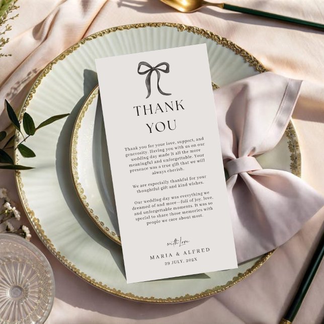 Black Bow Wedding Thank You Card QR Code Dankeskarte (Von Creator hochgeladen)