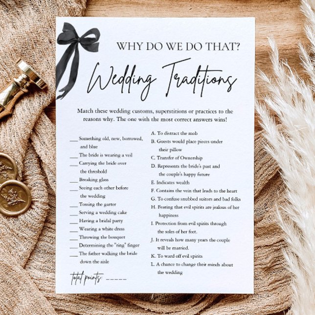 Black Bow Wedding Traditions Brautparty Game Einladung (Black Bow Wedding Traditions Bridal Shower Game)