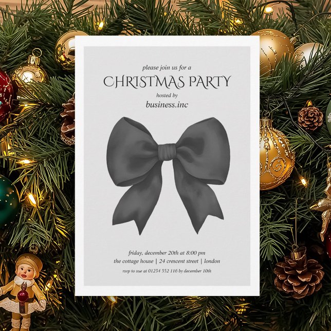 Black Bow Weihnachtsfeier Einladung (Corporate Black Bow Christmas Holiday Party Invitation)
