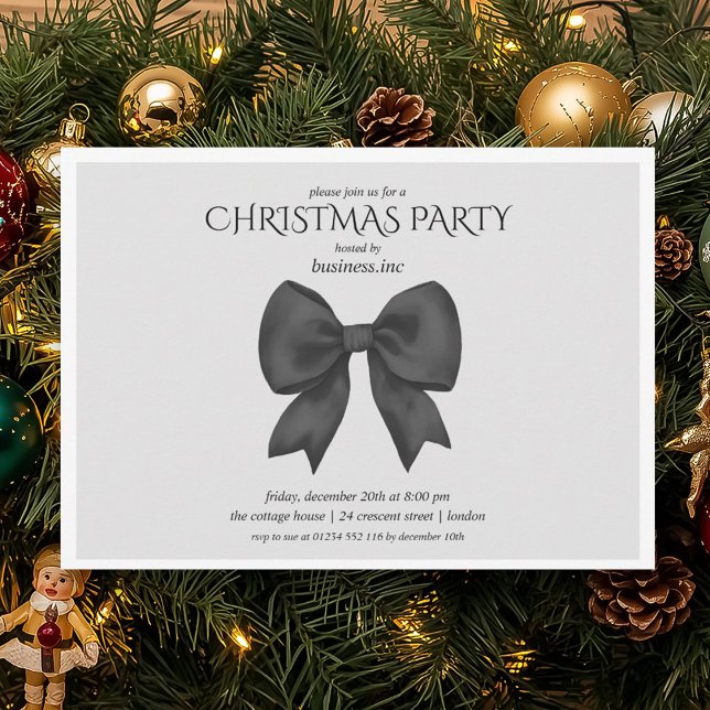 Black Bow Weihnachtsfeier Einladung (Corporate Black Bow Christmas Holiday Party Invitation)