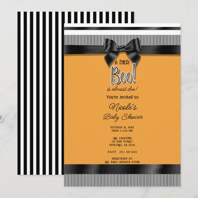 Black Bow White Orange Halloween Kinderdusche Einladung (Vorne/Hinten)