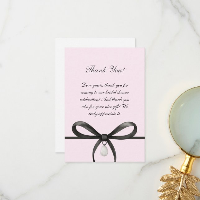 Black Bow With Pearl Old Money Style Bridal Shower Dankeskarte (Vorderseite/Rückseite Beispiel)