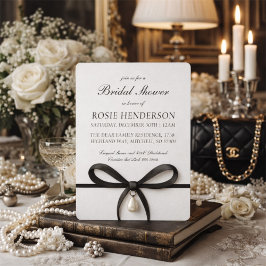 Black Bow With Pearl Old Money Style Bridal Shower Einladung