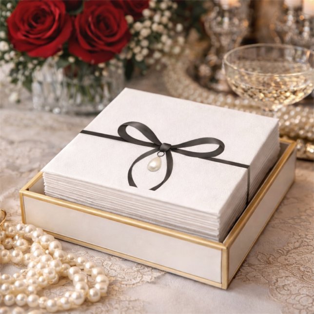Black Bow With Pearl Old Money Style Bridal Shower Serviette (Black Bow With Pearl Old Money Style Bridal Shower Napkins!)