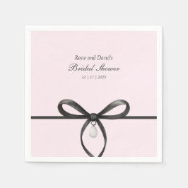 Black Bow With Pearl Old Money Style Bridal Shower Serviette