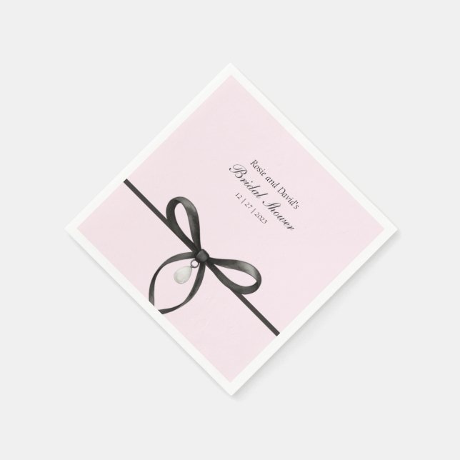 Black Bow With Pearl Old Money Style Bridal Shower Serviette (Ecke)