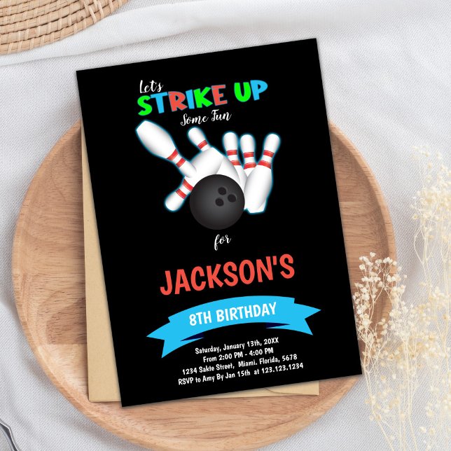Black Bowling Ball zum Geburtstag Einladung (Black Ball Bowling Birthday Invitations)