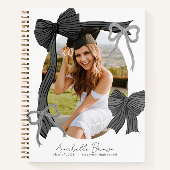 Black Bows Photo Graduation Guest Book Notizbuch (Vorderseite)