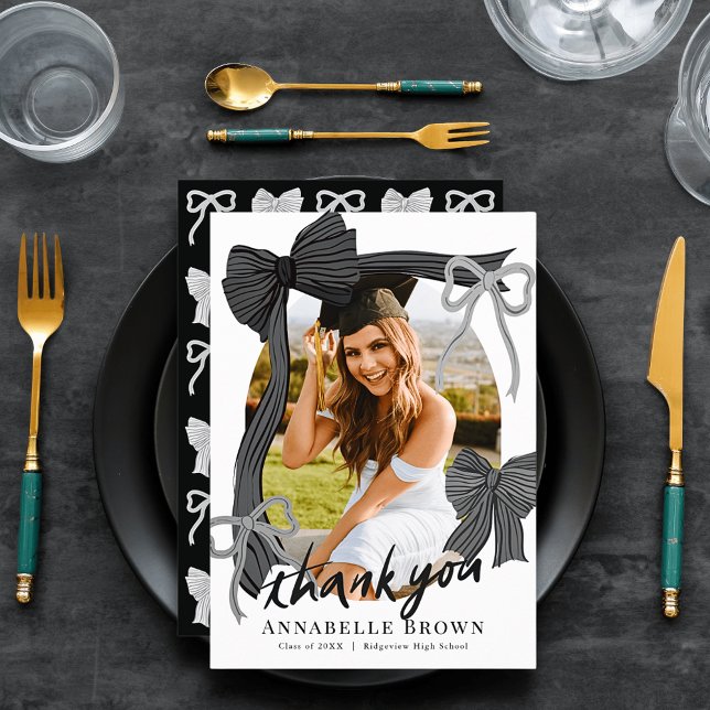 Black Bows Photo Graduation Thank You Card Einladung (Von Creator hochgeladen)