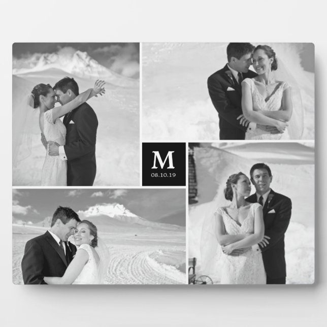 Black Box Timeless Monogram Wedding Foto Easel Fotoplatte (Vorderseite)